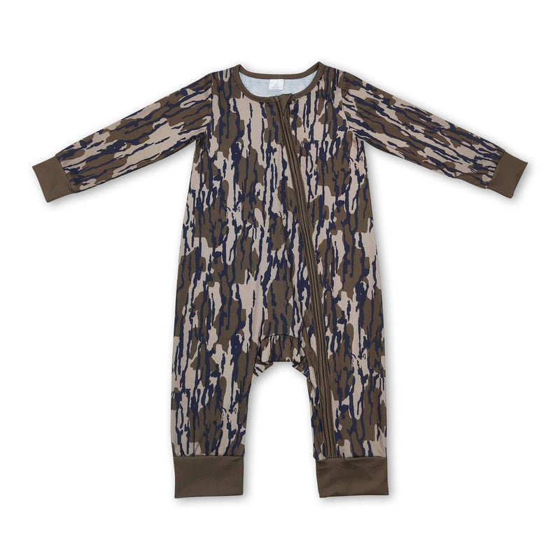 Long sleeves bottomland camo baby kids bamboo zipper romper