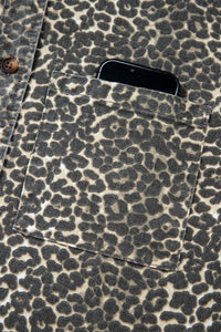 Leopard Print Denim Button-Up Top