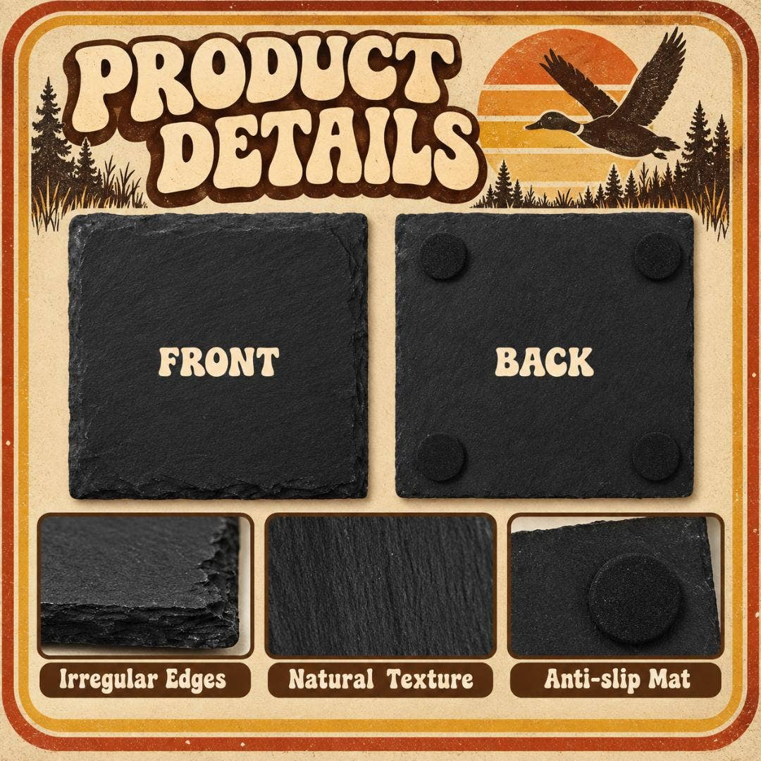 Black Slate Drink Coasters Hunt Fish Duck