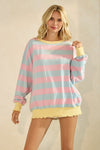 Pink/Blue Striped Long Sleeve Pullover