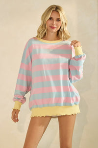 Pink/Blue Striped Long Sleeve Pullover
