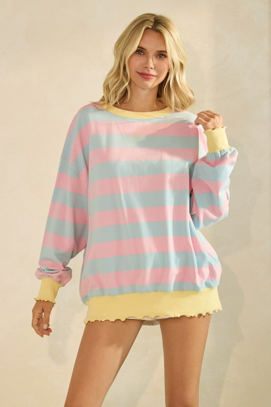 Pink/Blue Striped Long Sleeve Pullover