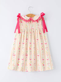 Summer Floral Bow Ruffle Girls Dress