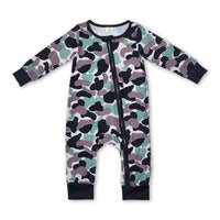 Long sleeves bottomland camo baby kids bamboo zipper romper