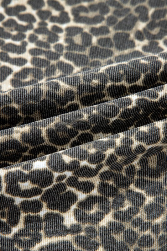 Leopard Print Denim Button-Up Top