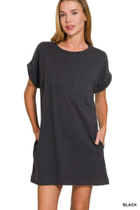 Black T-Shirt Dress w/ Front Pocket