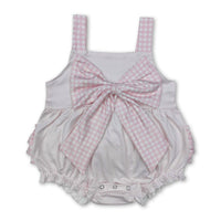 Pink plaid bow polka dots baby girls ruffle romper