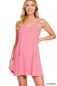 Fuchsia Lined Romper w/ Pockets