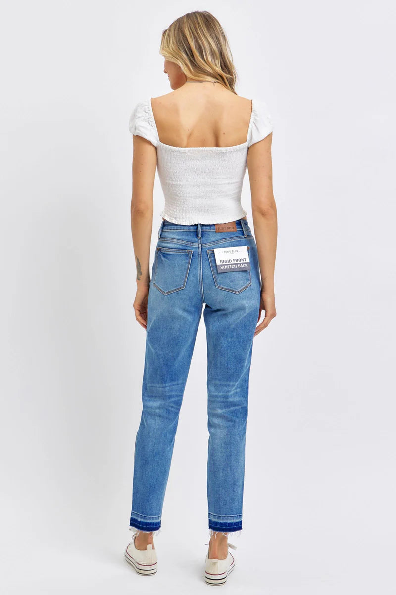 Mid Rise Rigid Magic Release Hem Boyfriend Jeans