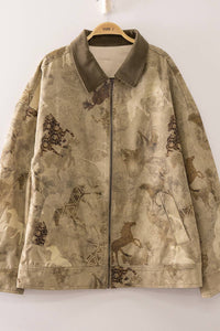 NJ90492-Western Horse Print Zip Up Jacket