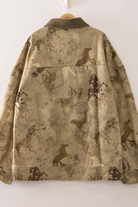 NJ90492-Western Horse Print Zip Up Jacket
