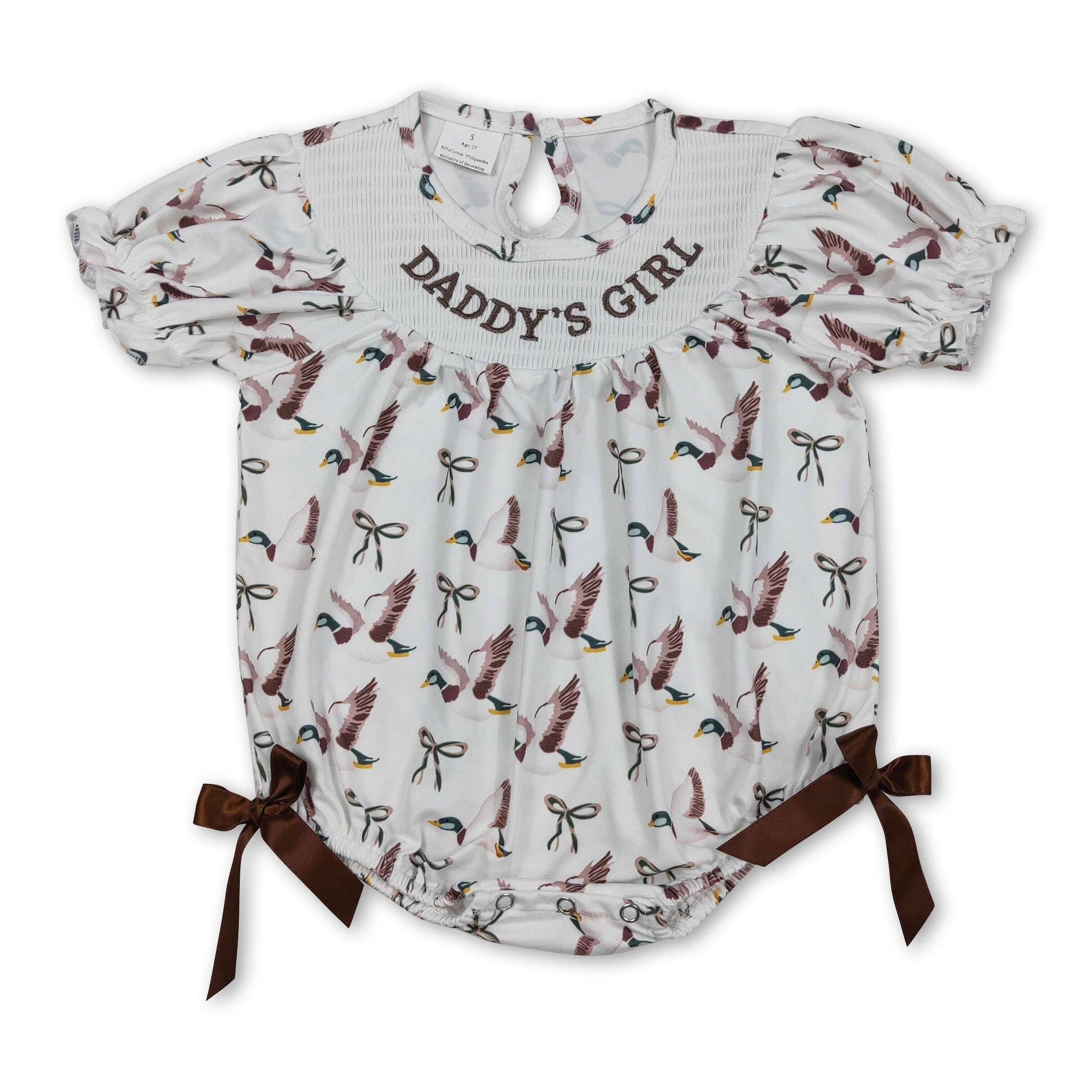 Short sleeves daddy's girl duck bow baby girl romper