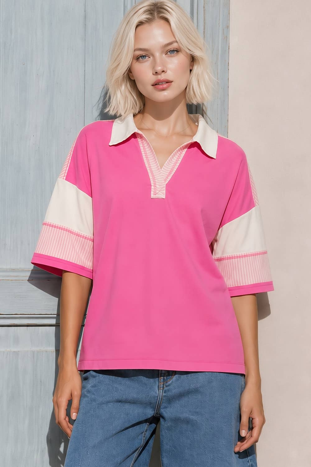 NT12803-Oversized Half Sleeve Casual Knit Top