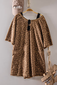 Oversized T-Shirt Dress W/ Pockets - Mocha Leopard