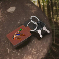 Hunting Fishing Leather Keychain Fob Duck