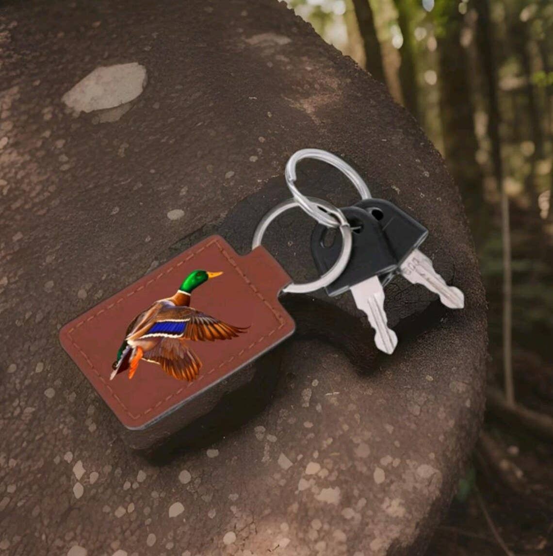 Hunting Fishing Leather Keychain Fob Duck