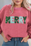 Merry Christmas Corded Sweatshirt Strawberry Pink