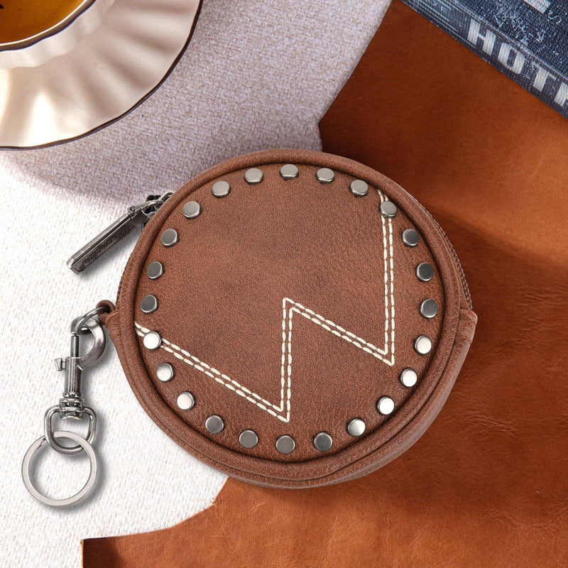 WG116-001  Wrangler Circular Coin Pouch "W" Logo  Bag Charm - Brown