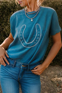 Sweater Vest W/ Embroidered Horseshoe- Light Blue