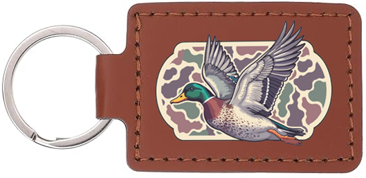 Hunting Fishing Leather Keychain Fob Duck