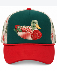 Christmas Faux Patchwork Snapback Trucker Hat Duck Hunting
