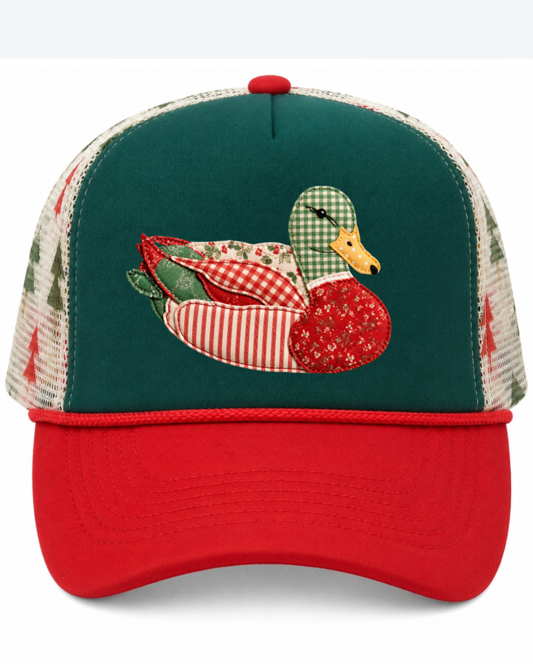 Christmas Faux Patchwork Snapback Trucker Hat Duck Hunting