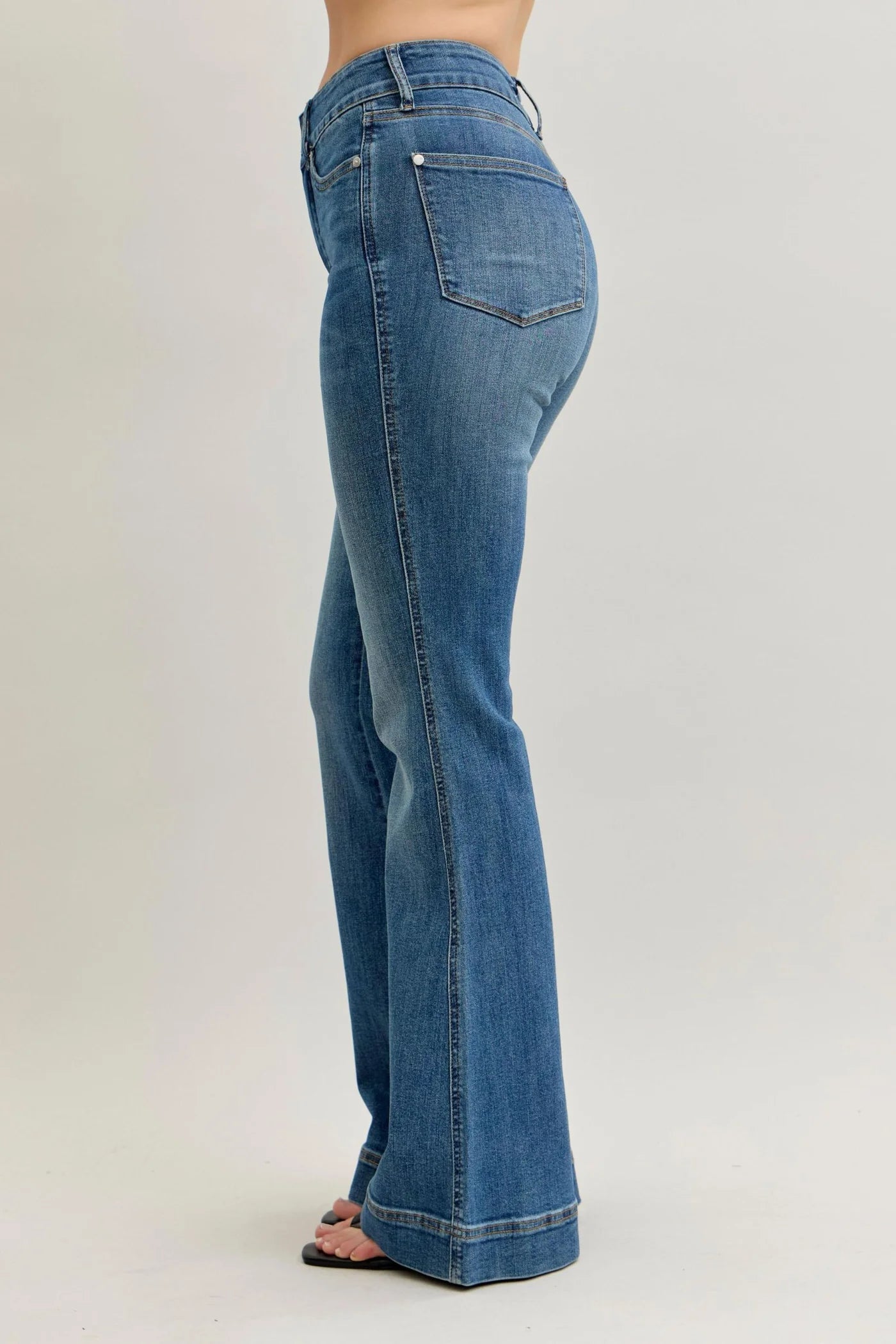 High Wasted Flare Tummy Control Double Button Jeans