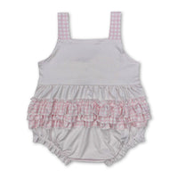 Pink plaid bow polka dots baby girls ruffle romper