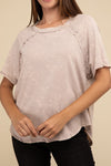 Back Patch Crinkle Washed Raglan Sleeve T-Shirt