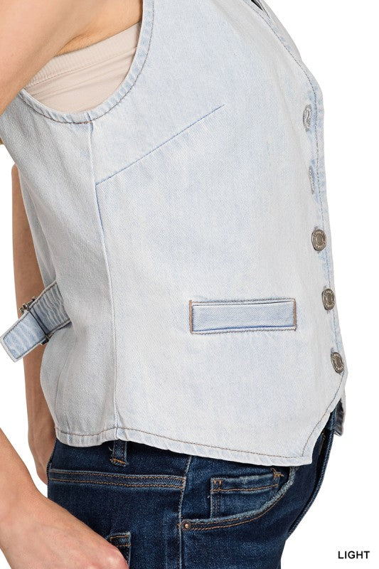 Light Wash Denim Vest w/ Pockets