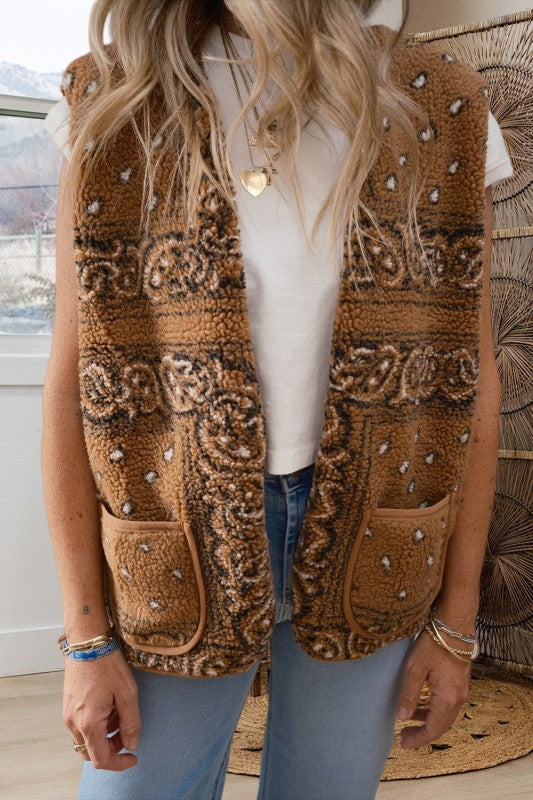Bandanna Print Paisley Vest Brown
