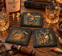 Black Slate Drink Coasters Hunt Fish Duck