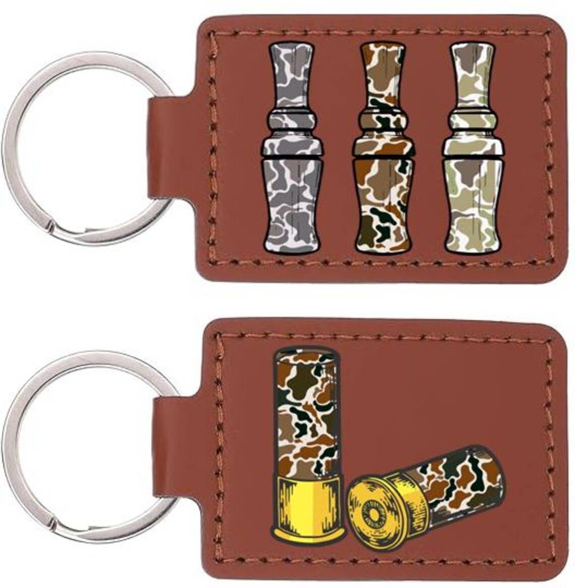 Hunting Fishing Leather Keychain Fob Duck