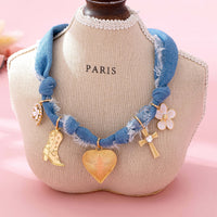 Western Denim Cowboy Boot & Cross Charm Necklace | 80N92859