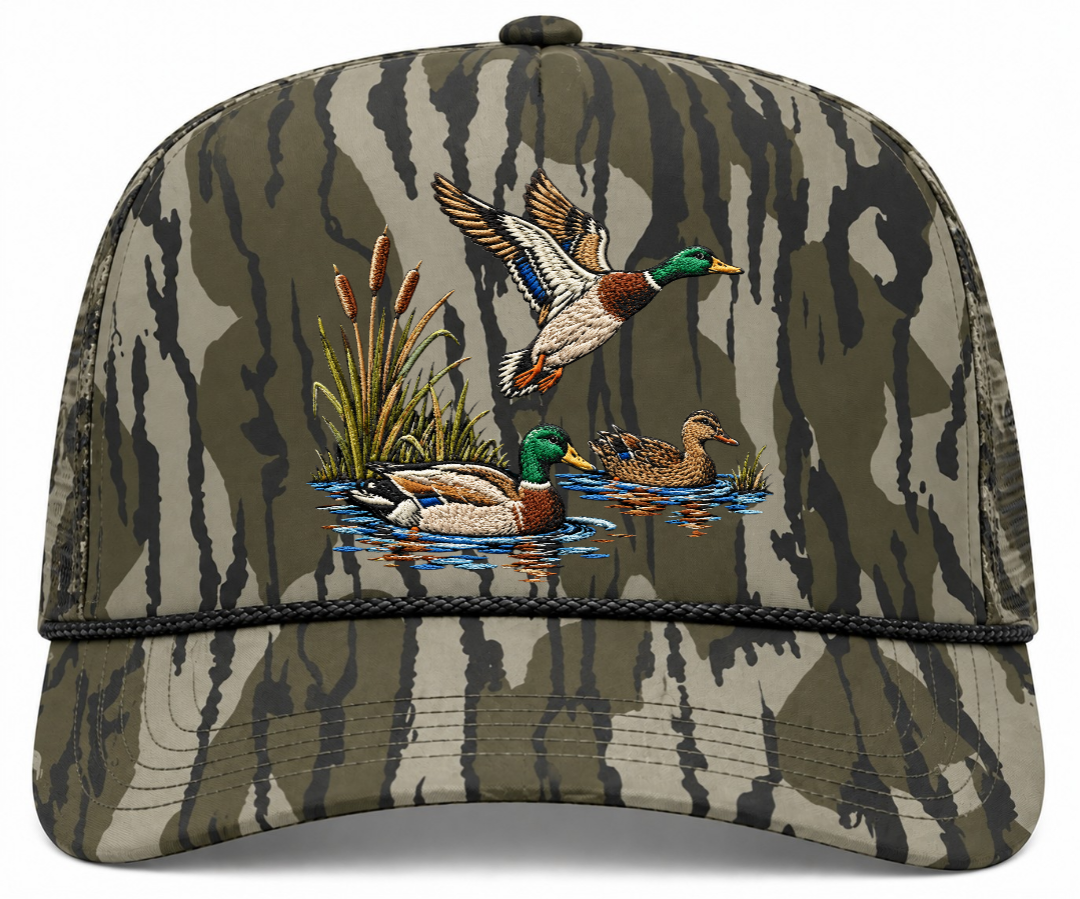 Bottom Leaf Camo Snapback Hat Faux Embroidery Duck Hunt