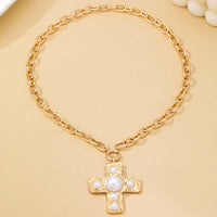 Hammered Cross Pearl Necklace | 80N93048
