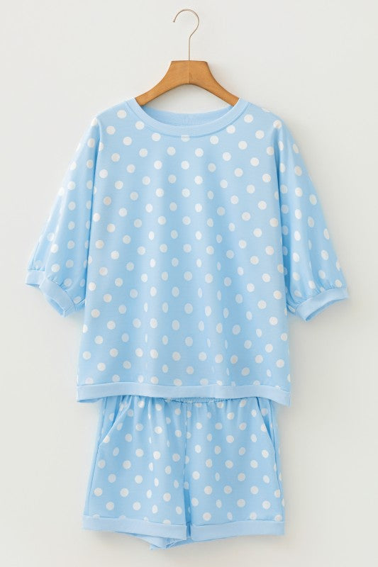 Sky Blue Polka Dot Lounge Top