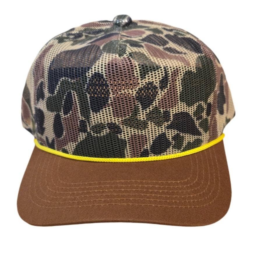 Old School Camo Solid Mesh Snapback Hat Camouflage Rope