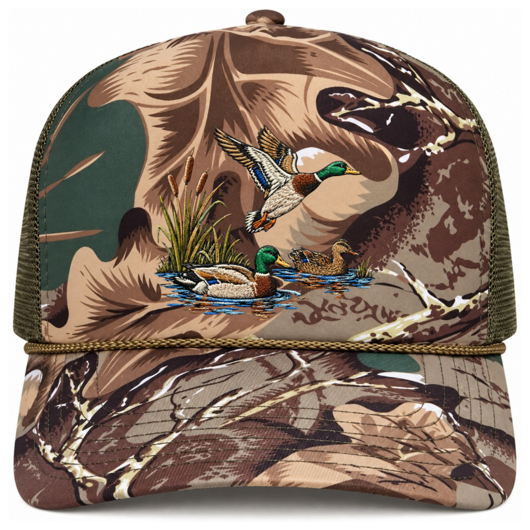 Bottom Leaf Camo Snapback Hat Faux Embroidery Duck Hunt
