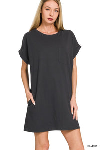 Black T-Shirt Dress w/ Front Pocket
