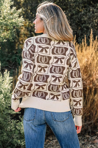 Horseshoes and Bow Sweater Brown/Ivory