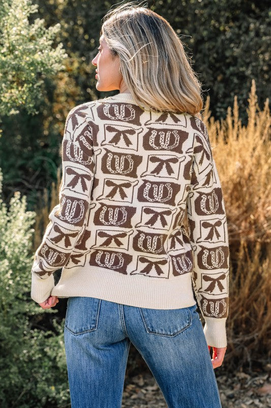 Horseshoes and Bow Sweater Brown/Ivory