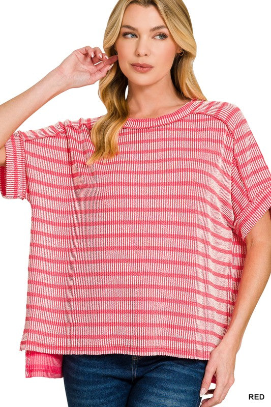 Oversized Striped Ribbed Top