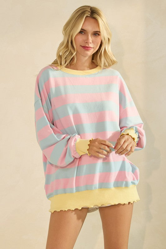 Pink/Blue Striped Long Sleeve Pullover