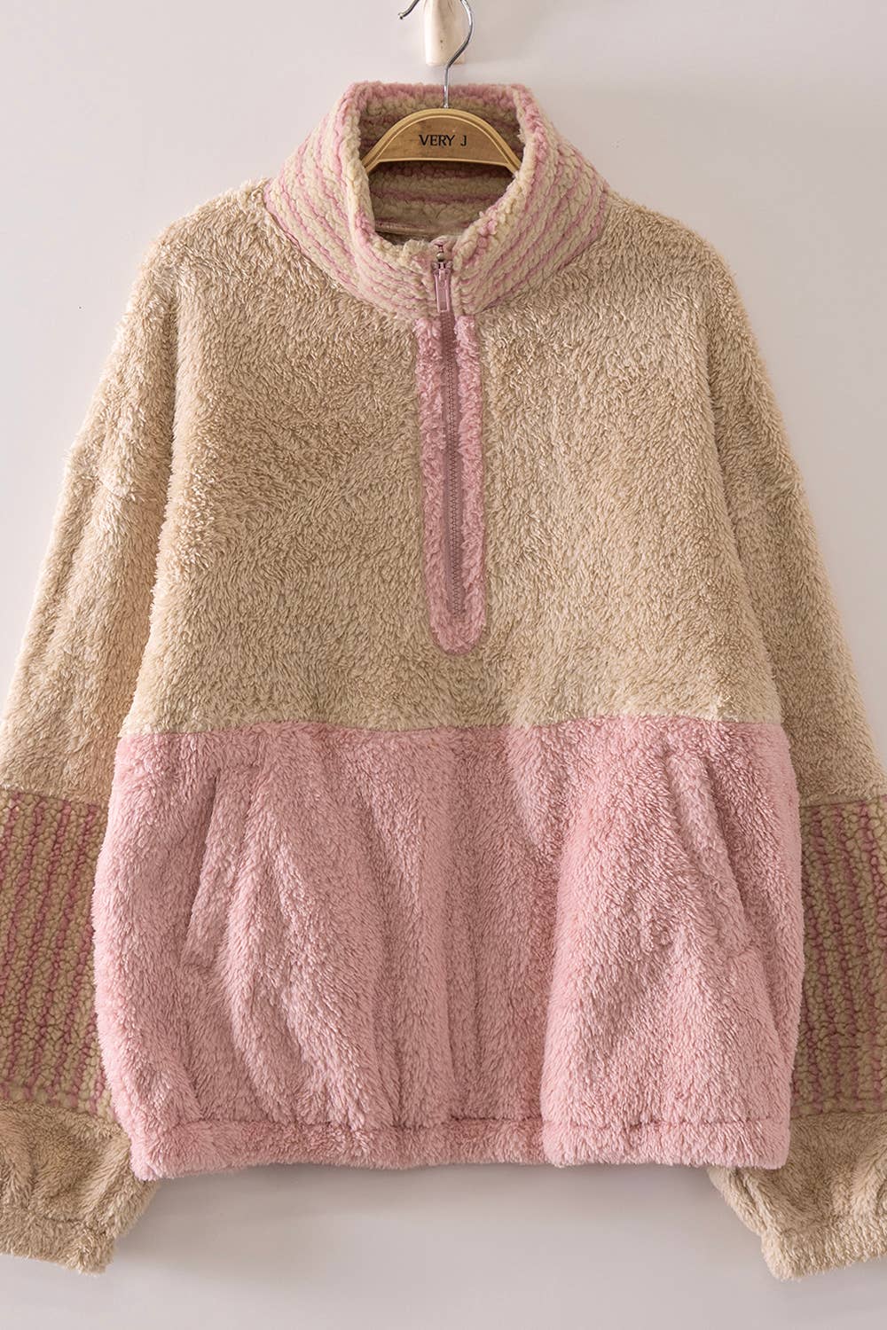 NT12840-Color Block Sherpa Half-Zip Pullover