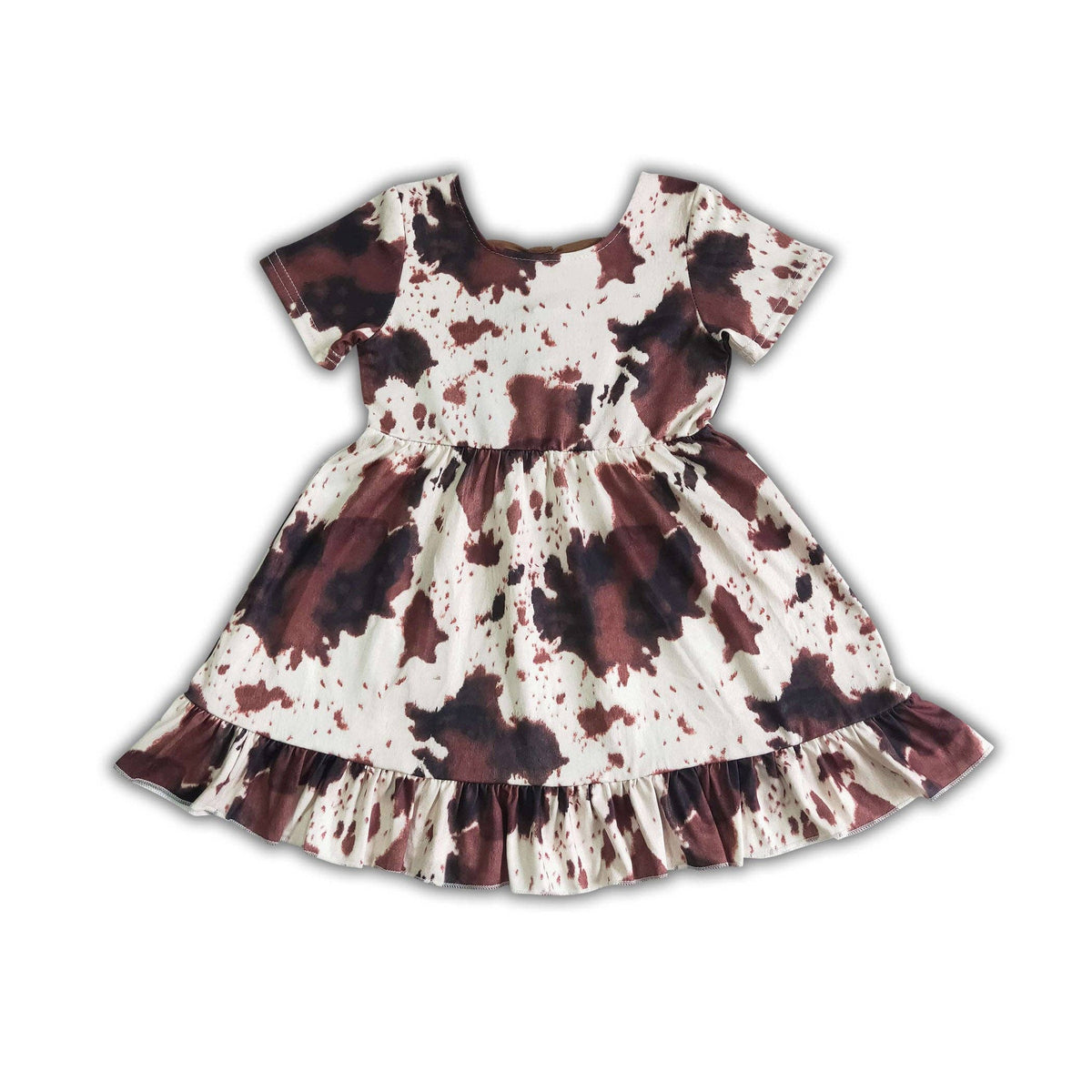 Cow Print Short Sleeve Bow Backless Girl's Western Dress