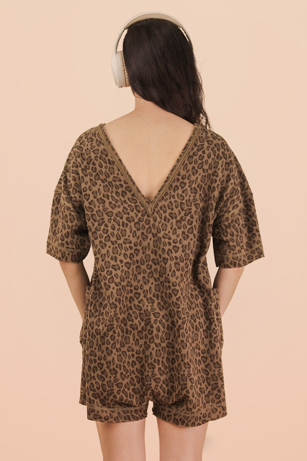 Oversized T-Shirt Dress W/ Pockets - Mocha Leopard