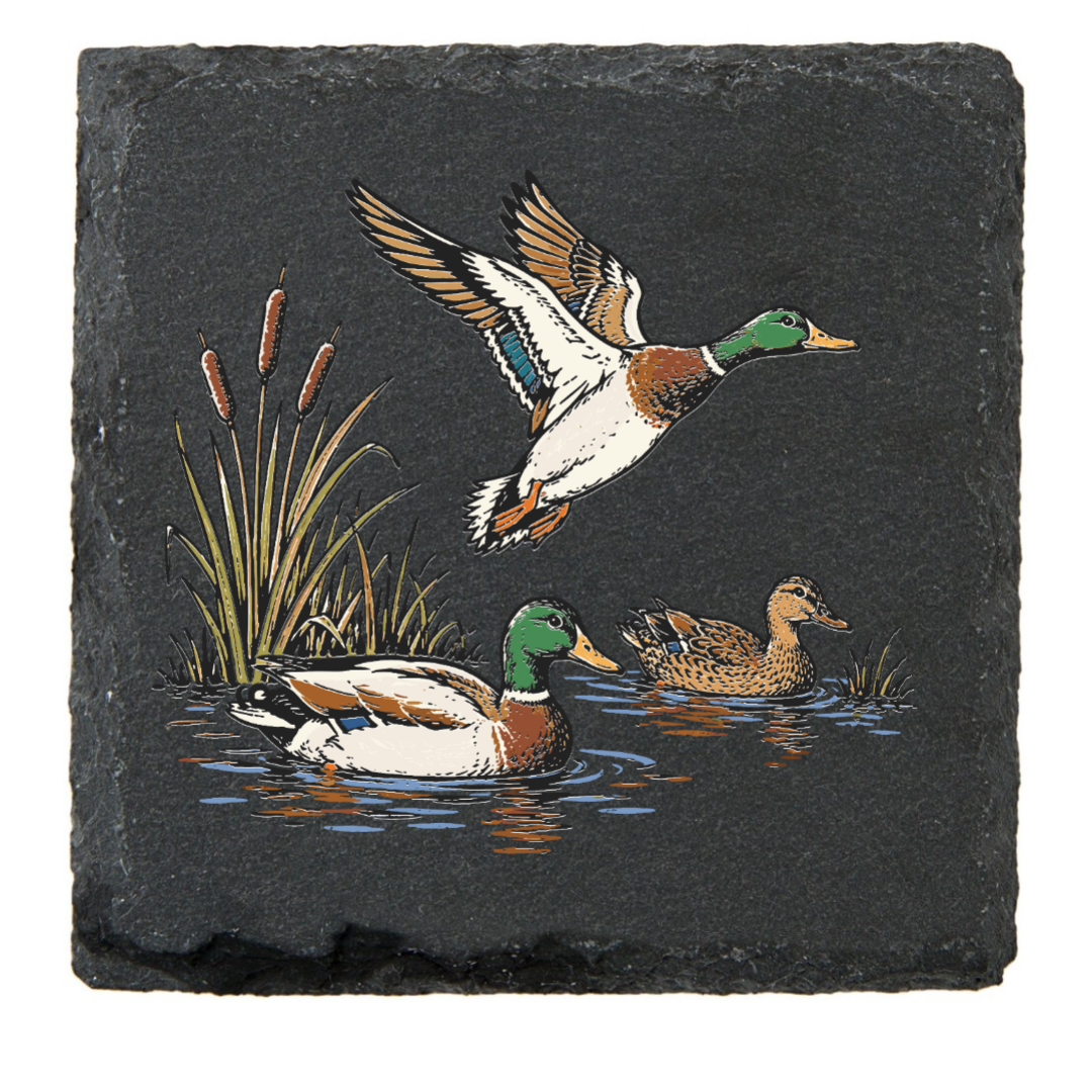 Black Slate Drink Coasters Hunt Fish Duck
