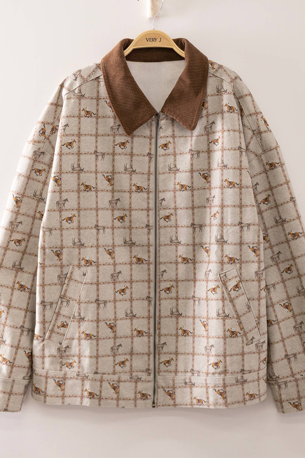 NJ90492-Western Horse Print Zip Up Jacket