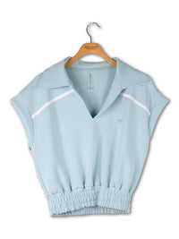 Sleeveless V-Neck Collared Crop Top